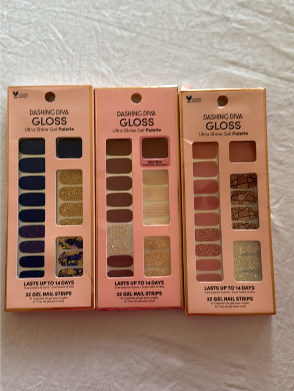 Dashing Diva GLOSS Press-On Nail Strips — Navy, Gold & Blush Mix